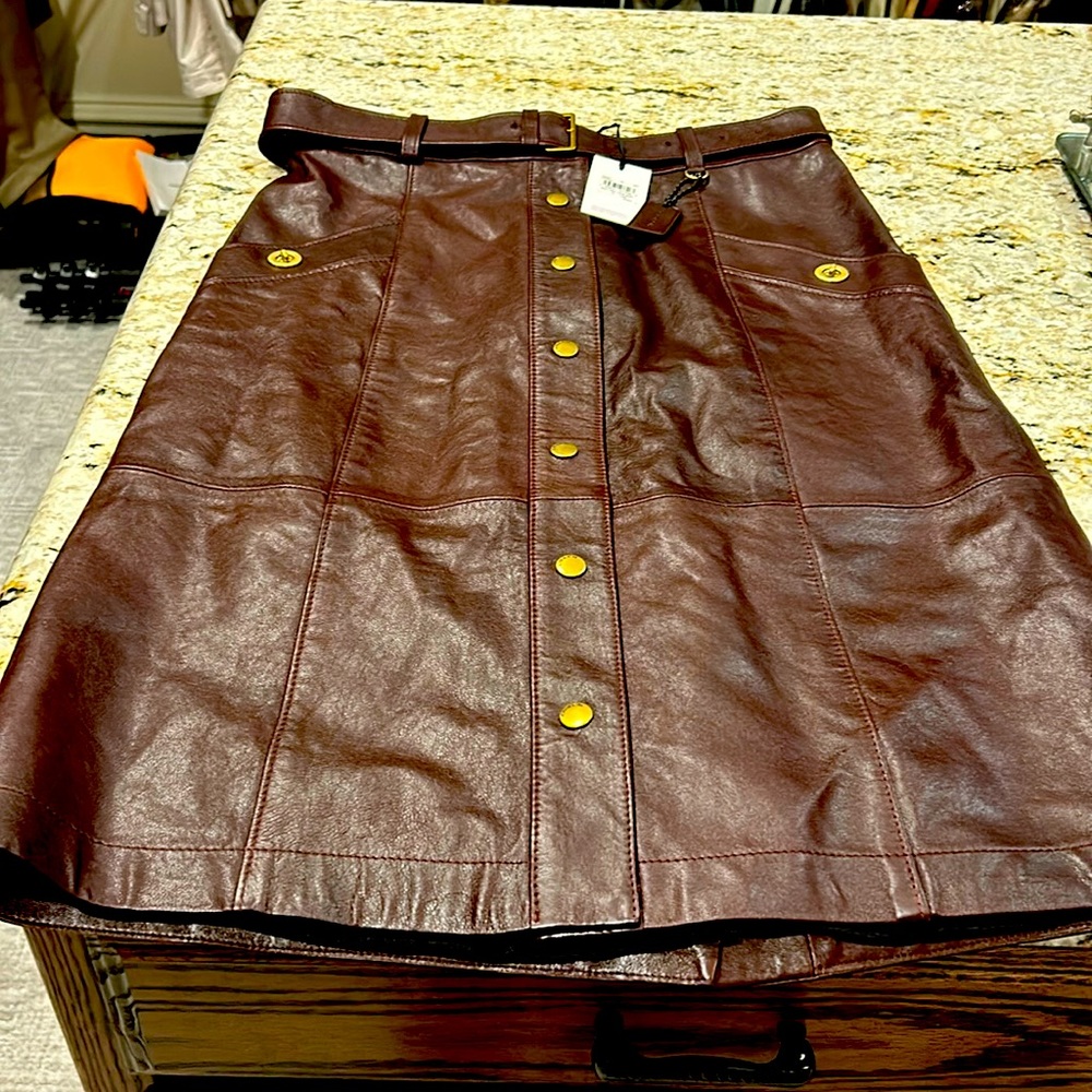 NWT brown Coach leather skirt